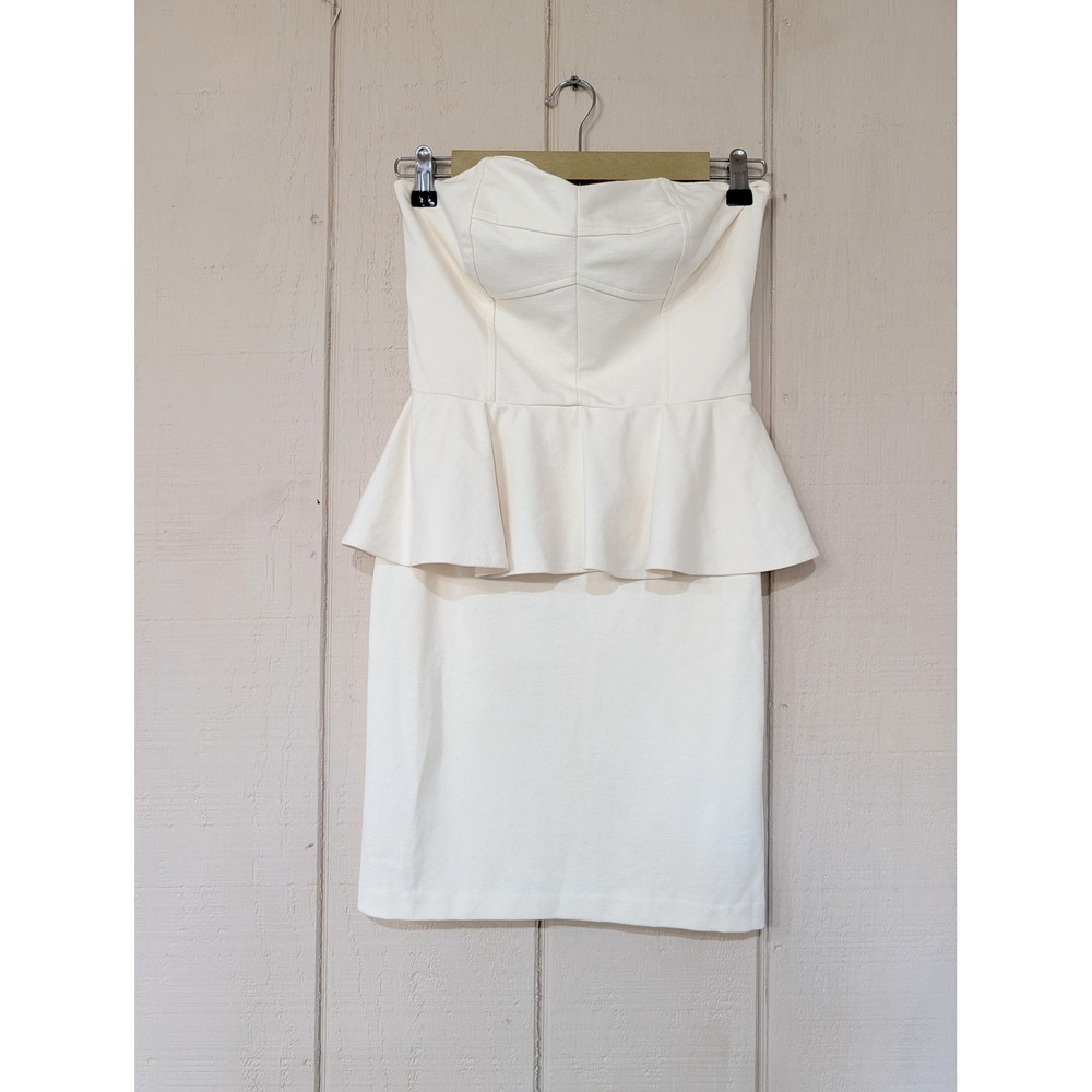 Amanda Uprichard Ivory Strapless Peplum Bodycon Dress Small Cream - Picture 3 of 16